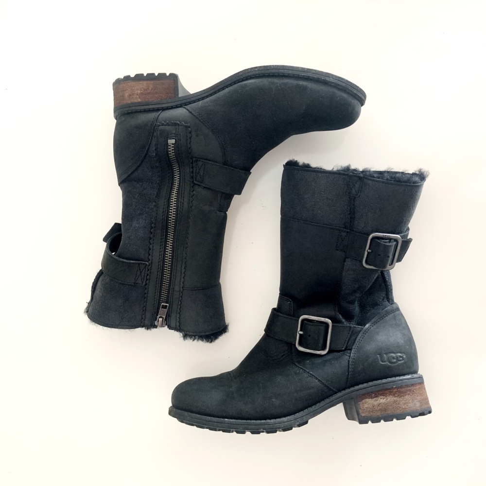 UGG Oregon Avalahn Weather Moto Boots Black light wear Black with heel